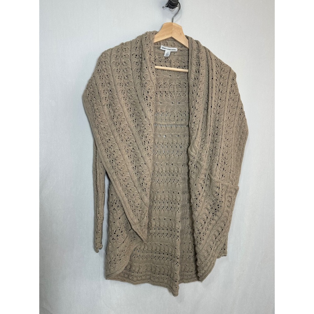 Autumn Cashmere Womens Medium cotton Taupe Pointelle Knit Cardigan Sweater